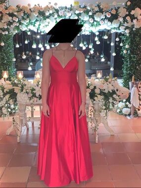 *WORN ONCE* Betsy Adam Elegant Red Satin Spaghetti Strap Evening Gown
